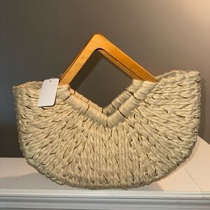 Natural Woven Tote with Wooden Handles